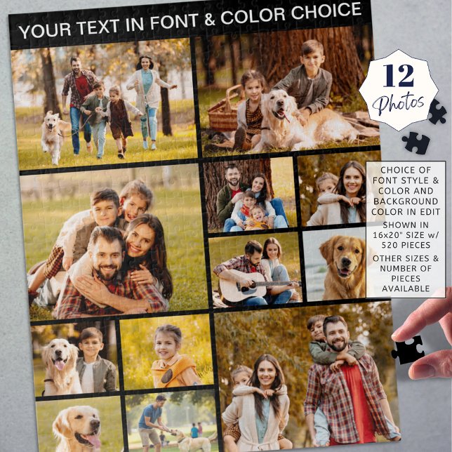 Unique 12 Photo Collage Simple Text Black Jigsaw Puzzle (Creator Uploaded)