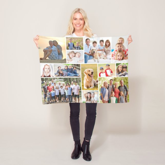 Unique 13 Photo Collage Minimalist Simple Fleece Blanket (In Situ)