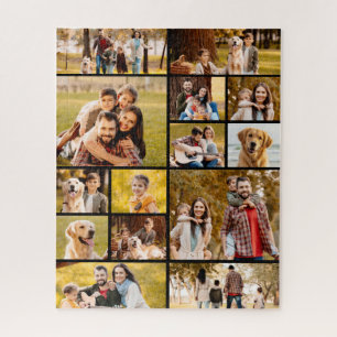 Unique 14 Photo Collage Simple Black Jigsaw Puzzle