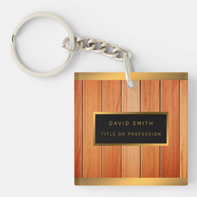 Unique 2in1 Gold Luxury Wood Business Card & Key Ring (Front)