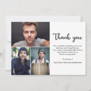 Unique 3 Photo Collage Mourning Funeral Memorial Thank You Card