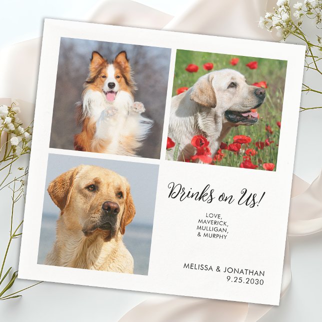 Unique 3 Photos Drinks On Us Pet Cat Dog Wedding Napkin (Creator Uploaded)