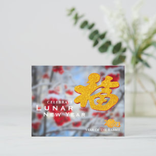Unique 3D 福 Chinese Character Winter Photo  Holiday Postcard
