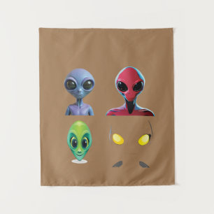Unique 3D Alien Face Design Tapestry