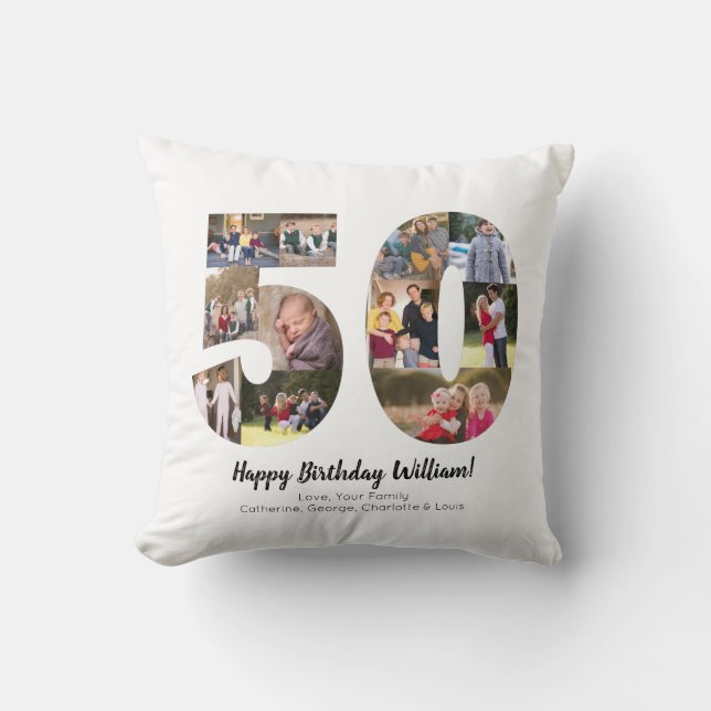 Unique 50 Number Photo Collage Custom Greeting Cushion (Front)