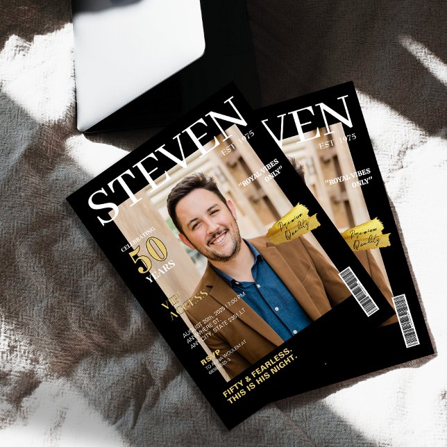 Unique 50th Birthday Custom Photo Magazine Cover Invitation (Creator Uploaded)