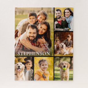 Unique 6 Photo Collage Simple Name Jigsaw Puzzle