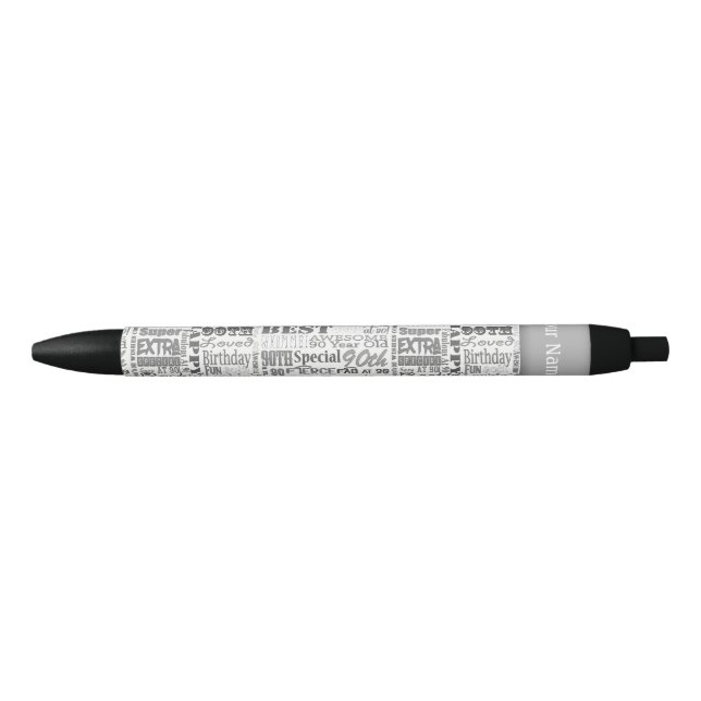 Unique 90th Birthday Party Personalised Gifts Black Ink Pen (Front)
