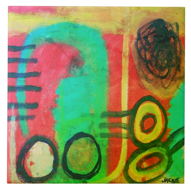 Unique Abstract Acrylic Painting Ceramic Tile (Front)