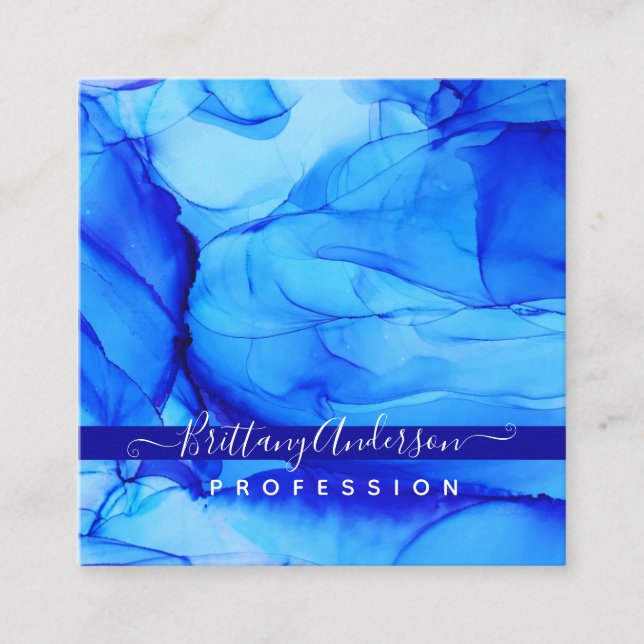 Unique Abstract Agate Blue Custom Square Business Card (Front)