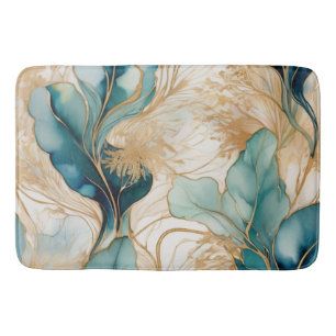 Unique Abstract Alcohol Ink With Golden Boundaries Bath Mat