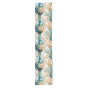 Unique Abstract Alcohol Ink With Golden Boundaries Short Table Runner