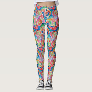 Unique Abstract Art Rainbow Watercolor Pattern Leggings