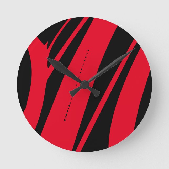 Unique Abstract Black Red Contemporary Art Wall Round Clock (Front)