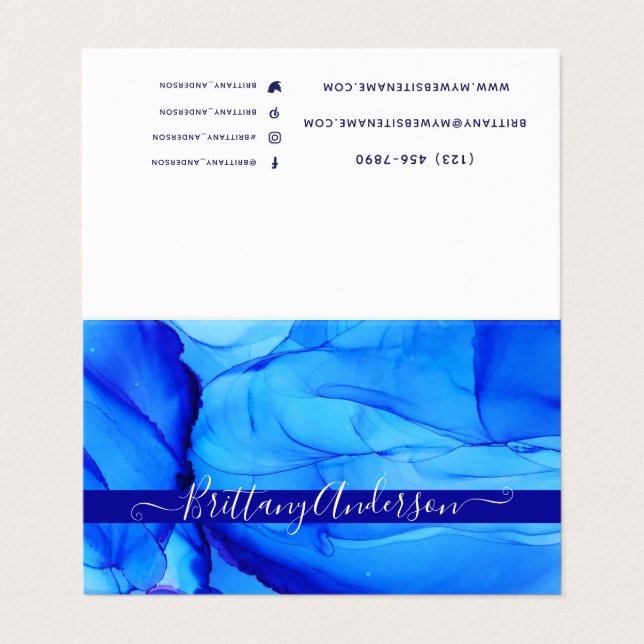 Unique Abstract Blue Art Thank You Business Card (Outside Unfolded)