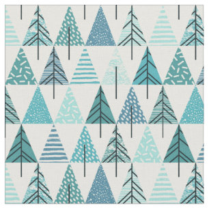 Unique Abstract Blue Christmas Trees Fabric