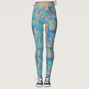 Unique Abstract Blue Turquoise Marine Sea Leggings