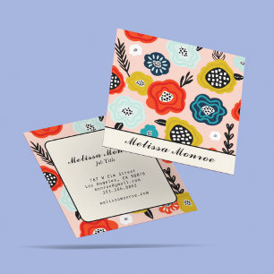 Unique Abstract Colourful Flowers Typography Square Business Card