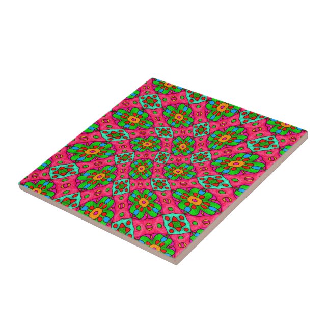 Unique Abstract Flowers Pattern Ceramic Tile (Side)