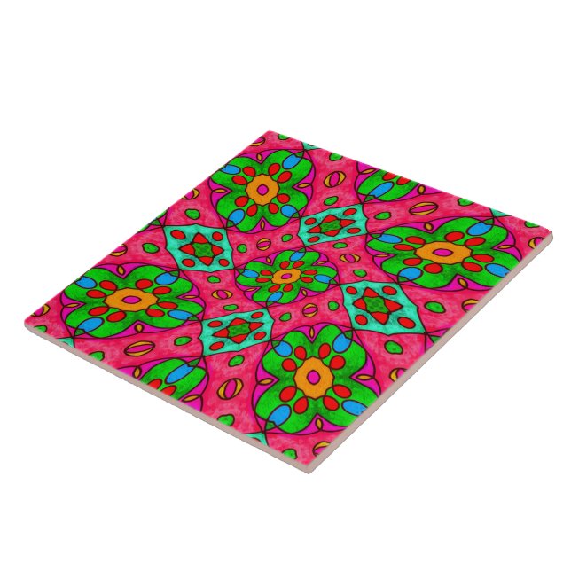 Unique Abstract Flowers Pattern Ceramic Tile (Side)