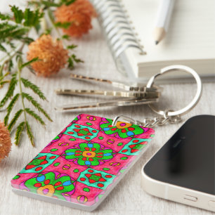 Unique Abstract Flowers Pattern Key Ring