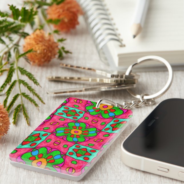 Unique Abstract Flowers Pattern Key Ring (Front Right)