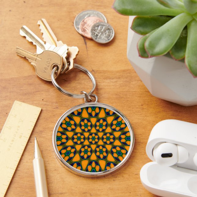 Unique Abstract Flowers Pattern Key Ring (Desk)