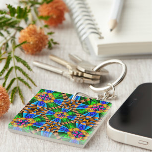 Unique Abstract Flowers Pattern Key Ring