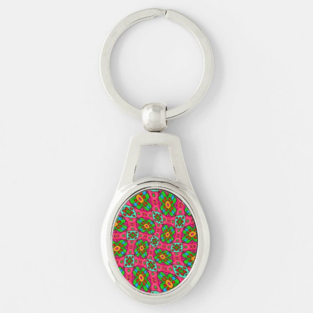 Unique Abstract Flowers Pattern Key Ring (Front)