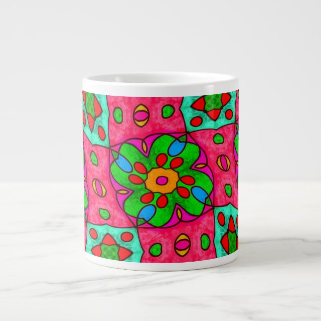 Unique Abstract Flowers Pattern Large Coffee Mug (Front)