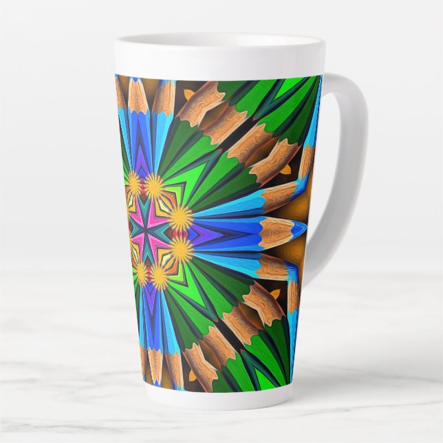 Unique Abstract Flowers Pattern Latte Mug (Right Angle)