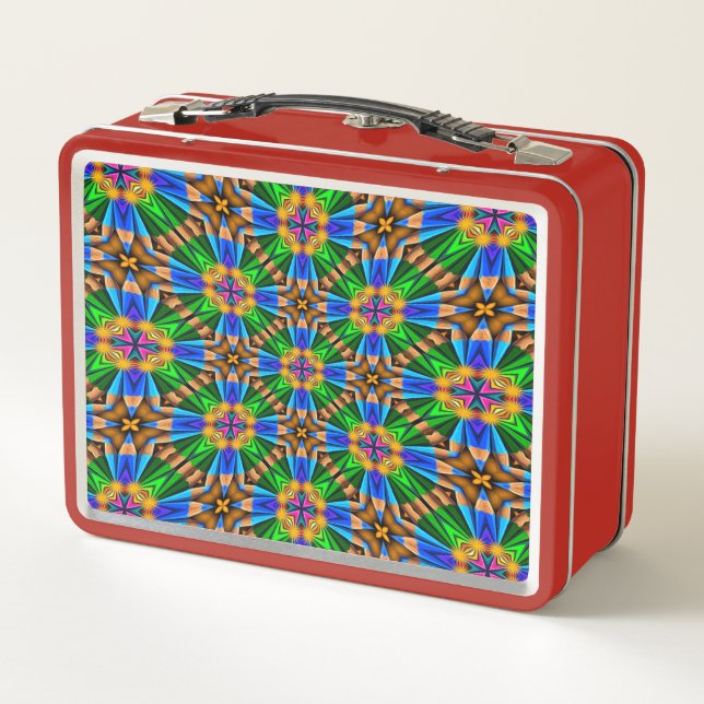 Unique Abstract Flowers Pattern Metal Lunch Box (Back)