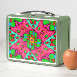 Unique Abstract Flowers Pattern Metal Lunch Box