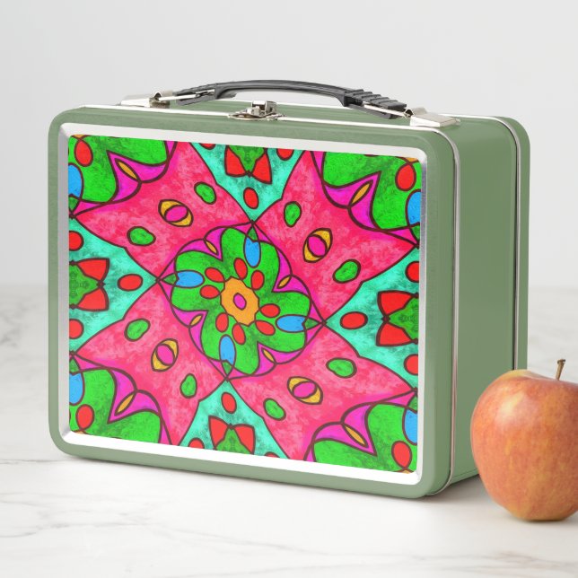 Unique Abstract Flowers Pattern Metal Lunch Box (In Situ)