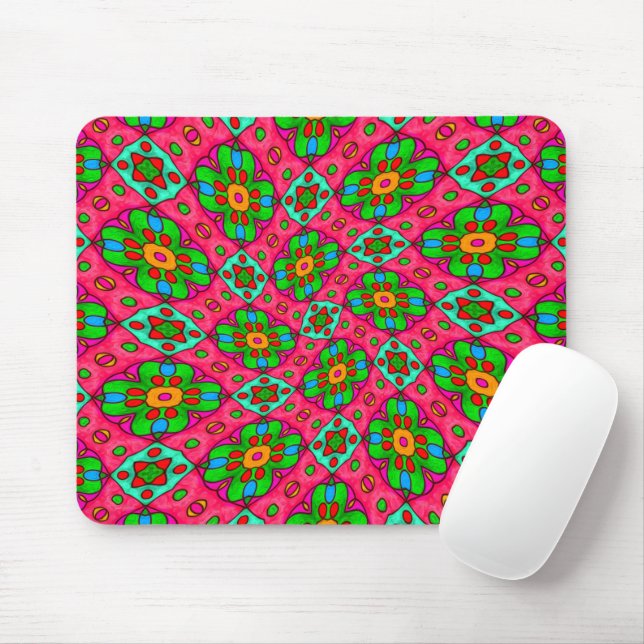 Unique Abstract Flowers Pattern Mouse Pad (With Mouse)