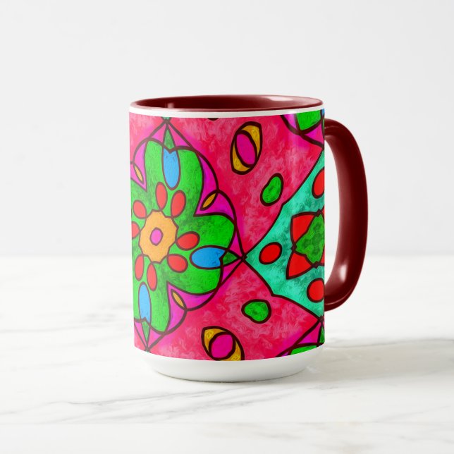 Unique Abstract Flowers Pattern Mug (Front Right)