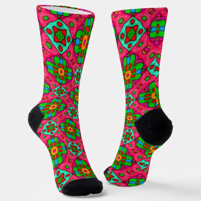 Unique Abstract Flowers Pattern Socks (Angled)