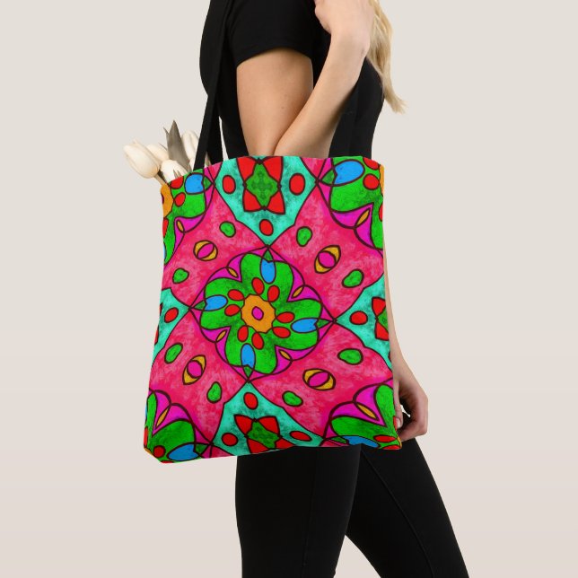 Unique Abstract Flowers Pattern Tote Bag (Close Up)