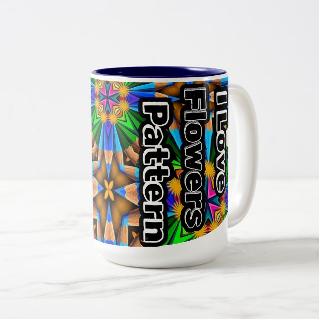 Unique Abstract Flowers Pattern Two-Tone Coffee Mug (Front Right)