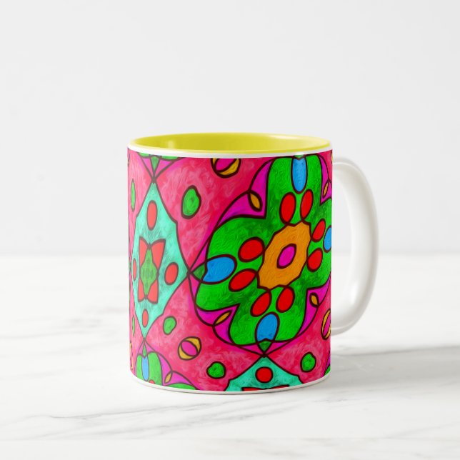 Unique Abstract Flowers Pattern Two-Tone Coffee Mug (Front Right)
