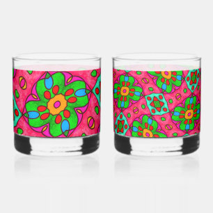 Unique Abstract Flowers Pattern Whiskey Glass