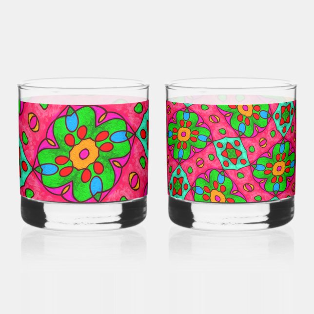 Unique Abstract Flowers Pattern Whiskey Glass (Left)