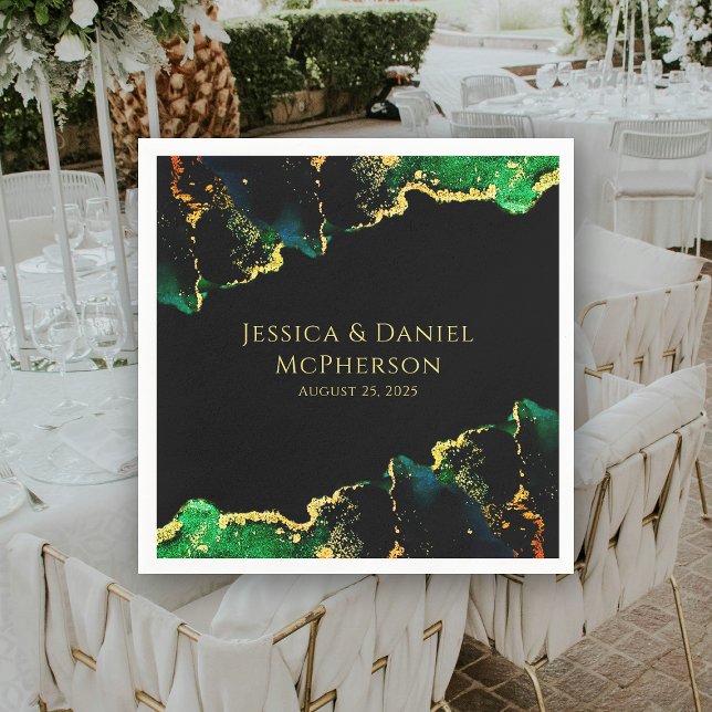Unique Abstract Green Black Gold Wedding Napkin (Unique Abstract Green Black Gold Wedding Napkins)