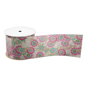 Unique Abstract Japanese Flowers Art Pattern Satin Ribbon