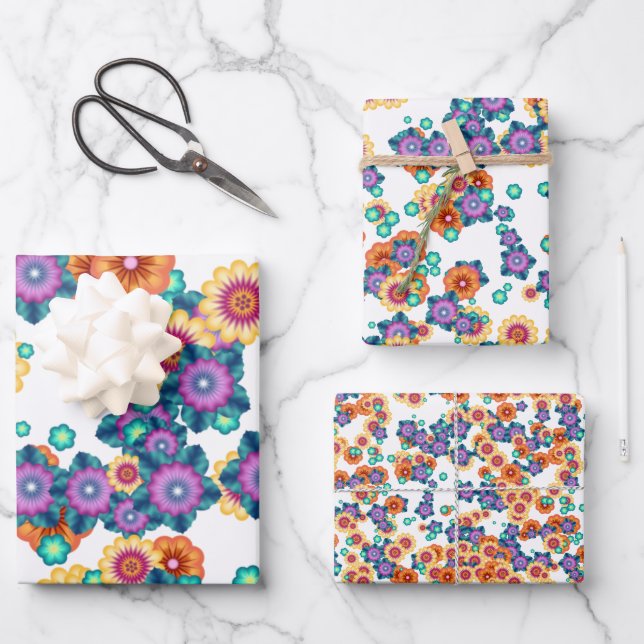 Unique Abstract Japanese Flowers Art Pattern Wrapping Paper Sheet (Front)