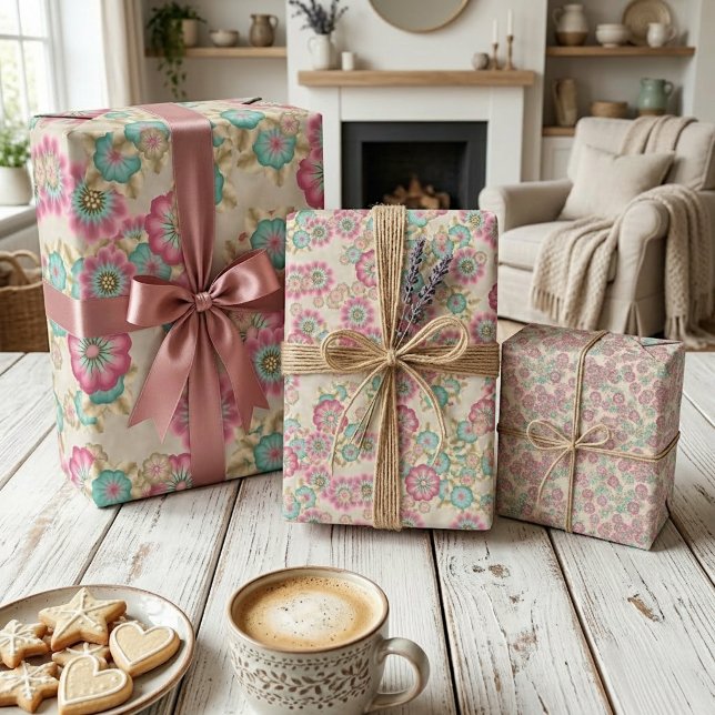 Unique Abstract Japanese Flowers Art Pattern Wrapping Paper Sheet (Creator Uploaded)