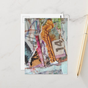 unique abstract mixed media collage Time 14 Postcard