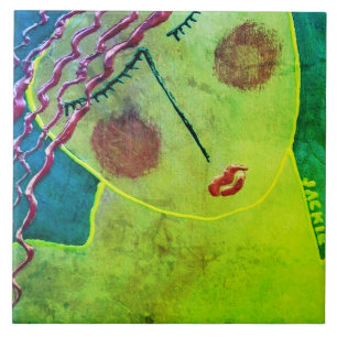 Unique Abstract Portrait of a Red Head Ceramic Tile