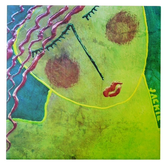 Unique Abstract Portrait of a Red Head Ceramic Tile (Front)