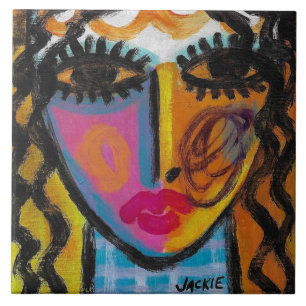 Unique Abstract Portrait of a Woman Ceramic Tile